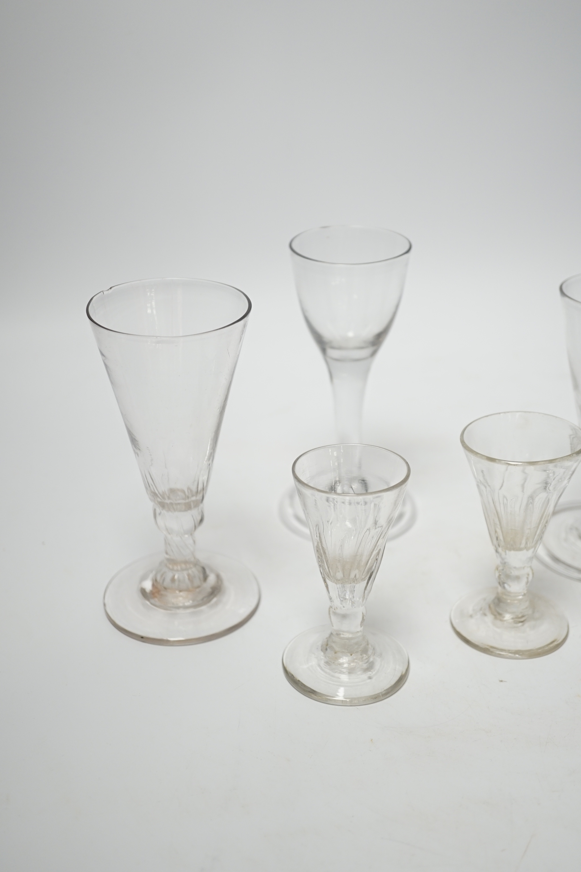 A group of five 18th century wine glasses, tallest 13cms